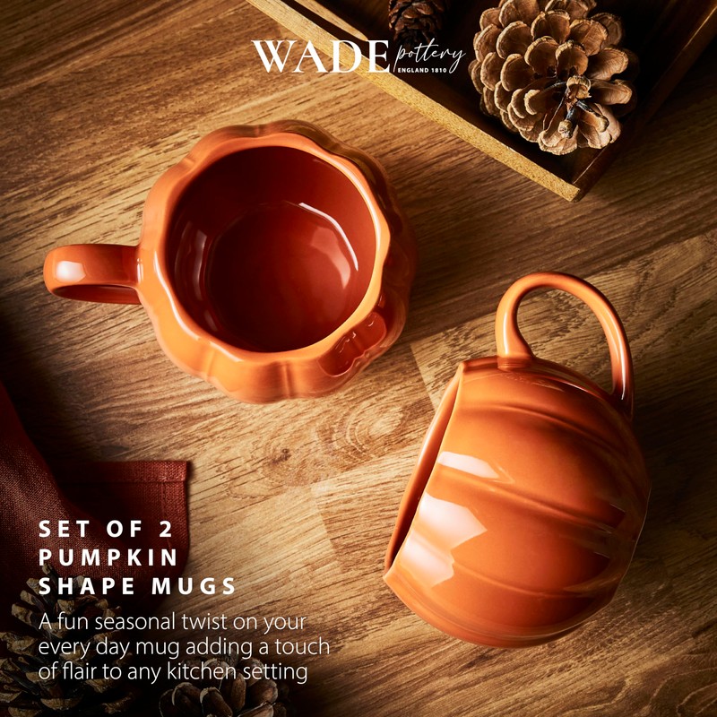Wade WA976005ORA Set of 2 Pumpkin Shaped Mugs with Smooth