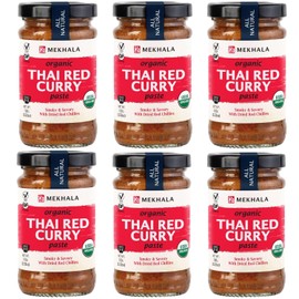 Mekhala Organic Thai Red Curry Paste. VEGAN. GLUTEN-FREE. NO ADDED SUGAR. Versatile. HOT (6x3.53oz)