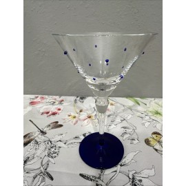 Unmarked Martini Glass Cobalt Blue Dottie Cocktail Margarita Polka-Dot Appliqué Stemware