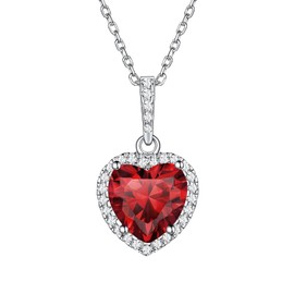 Love Heart Necklace Created January Birthstone Necklace Jewelry Simulated Garnet Sterling Silver Necklace