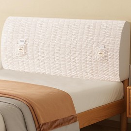 BESTORI Headboard Cover for Queen King Size Dustproof Elastic Bed Headboard Slipcover with Two Storage Pockets for Bedroom Decoration, Ivory, 59 in
