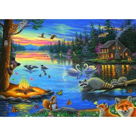 300 Piece Puzzles for Adults Large Piece - Large Jigsaw Puzzles for Kids and Seniors - Lakeside Evening - Designed by Bridget Voth