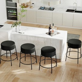 SoarFlash Modern Rotatable Bar Stools Set of 4, 24" Sherpa Swivel Counter Height Stools with Round Soft Padded Boucle Backless Seat, Black