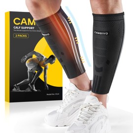 CAMBIVO Calf Compression Sleeves with Side Stabilizers for Men & Women, Shin Splint Support, Leg Brace Guard for Running, Swelling(CS14 Black Gray, SM)