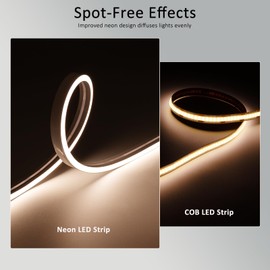 JOYLIT 24 V Neon LED Strip 5 m 3000 K Warm White Outdoor Use 6 x 12 mm Flexible LED Strip Neon White IP67 Waterproof, CRI 90+ Very Bright LED Strip for Kitchen, Patio (no power supply)