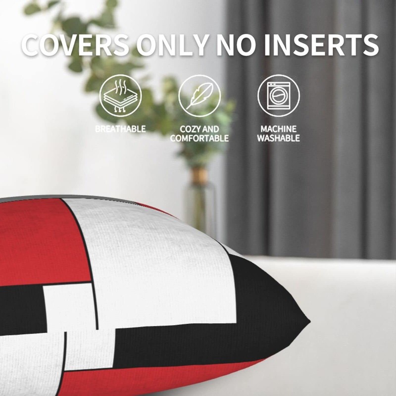 Abucaky Pillowcase Set of 2 Red White Black Grey Geometry