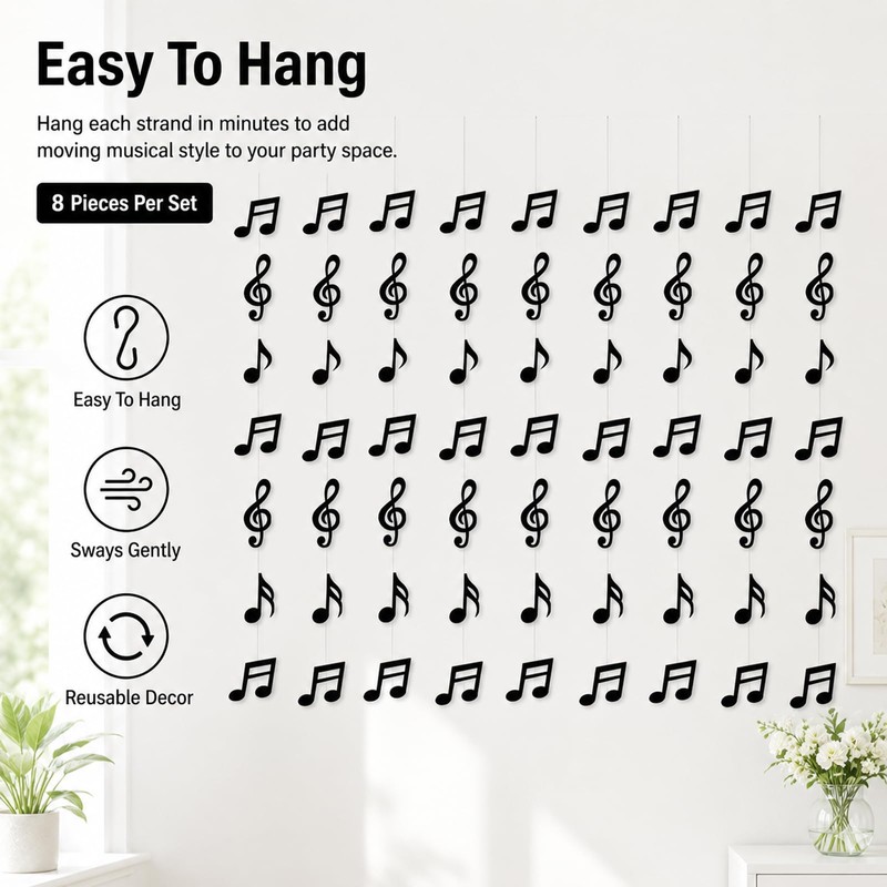 8 Pcs Music Notes Party Decorations, Musical Note Hanging Swirl,