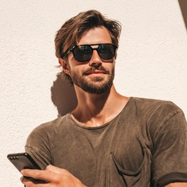 FEISEDY Polarized Pilot Sunglasses for Women Men, Trendy Rectangle Womens Mens Sun Glasses, Yellow Tortoise & Black, 47mm