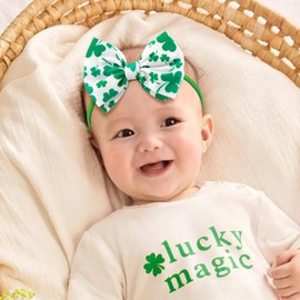 YanJie St. Patrick's Day Baby Girl Clover Headbands Shamrock Printed Baby Girl Bow Green Infant Headband St.Patrick Wide Hairband Hair Accessories