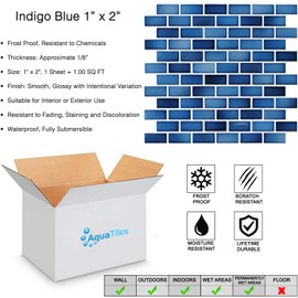 Glazed Indigo Blue Mosaic Ceramic Porcelain Tile Swimming Pool Bath Shower Wall 1” x 2” (1 SQ FT)