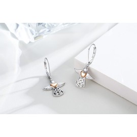 Guardian Angel Earrings 925 Sterling Silver Angel Earrings for Women with Star/Heart Angel Wings Drop Earrings Angel Jewellery Gift for Women, Sterling Silver
