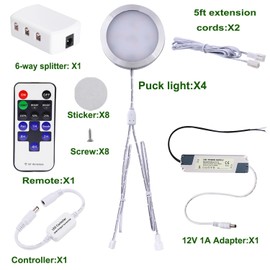 AIBOO LED Under-Unit Light Dimmable, Ultra Thin Under-Unit Light Kitchen LED 230 V with Remote Control, Durable, LED Cabinet Lighting with Fixed Wiring for Kitchen (4 Pack, Day White)