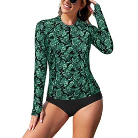 SHEKINI Women's Rash Vest Two Piece Swimming Costume 1/4 Zipper Long Sleeve Rash Guard Shirts UPF 50+ UV Wetsuits Swimsuits