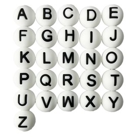 YOKUSHI 26 Pcs 15mm White Silicone Letter Beads A-Z, Loose Rubber Round Focal Alphabet Beads for Keychain Pens Necklace Bracelet Lanyard Making
