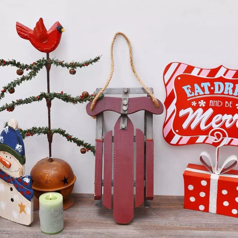 Eview Christmas Sled Decor Santa Sleigh Wall Decoration Wooden Sled