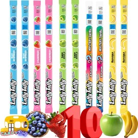 (PACK OF 10) Laffy Taffy Rope Lover’s 5 Flavors Variety - 10 Large Pieces of Unique Ropes Candy - Blue Raspberry, Strawberry, Green Apple, Banana, and Mystery Swirl Flavor - Included One Resealable Candies ZipBag by Think Candy