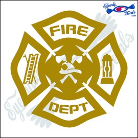 Eyecandy Decals FIRE Fighter Emblem 5" Decal Sticker Gold