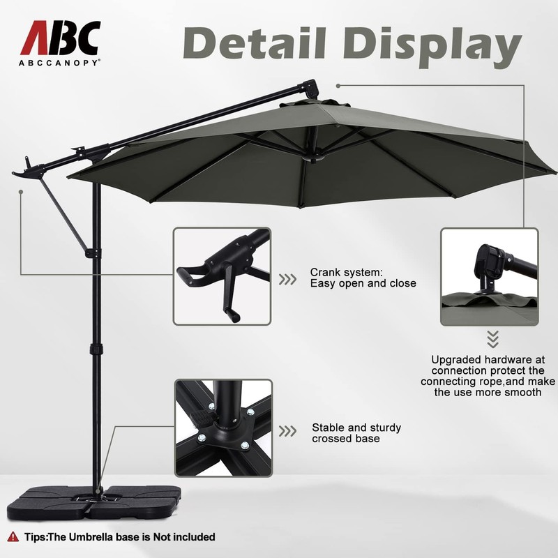 ABCCANOPY 10FT Cantilever Umbrella Offset Hanging Patio Umbrella with Base