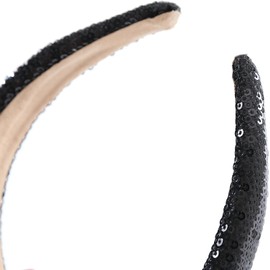 Sequin Sparkly Headbands for Women Girls Glitter Bling Gold Headband Beaded Padded Birthday Holiday Hairbands for Women's Hair Accessories Black (Black, One size)