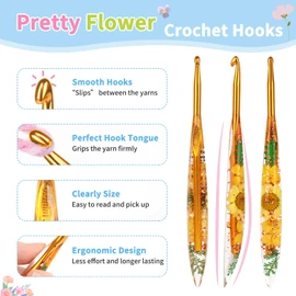 Coopay 6mm Crochet Hooks, Sparkly Floral Resin Crochet Hook, Ergonomic Crochet Hooks for Arthritic Hands, Tapered Metal Crochet Hook for Handmade Crocheting, for Beginners (6.0mm)