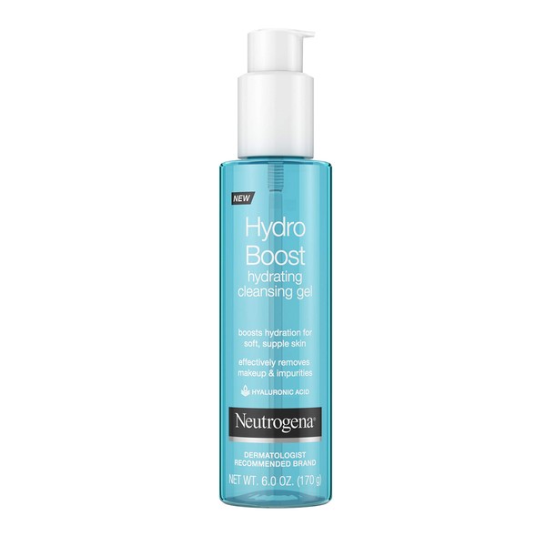 Neutrogena Hydro Boost Lightweight Hydrating Facial Cleansing Gel for Sensitive Skin, Gentle Face Wash & Makeup Remover with Hyaluronic Acid, Hypoallergenic & Non Comedogenic, 6 oz