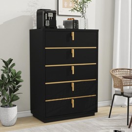 Concho Dresser for Bedroom with 5 Drawers, Wood Tall Chest of Drawers with Large Storage Space, Closet Storage Organizer for Living Room, Bedroom, Hallway, Closet, Black