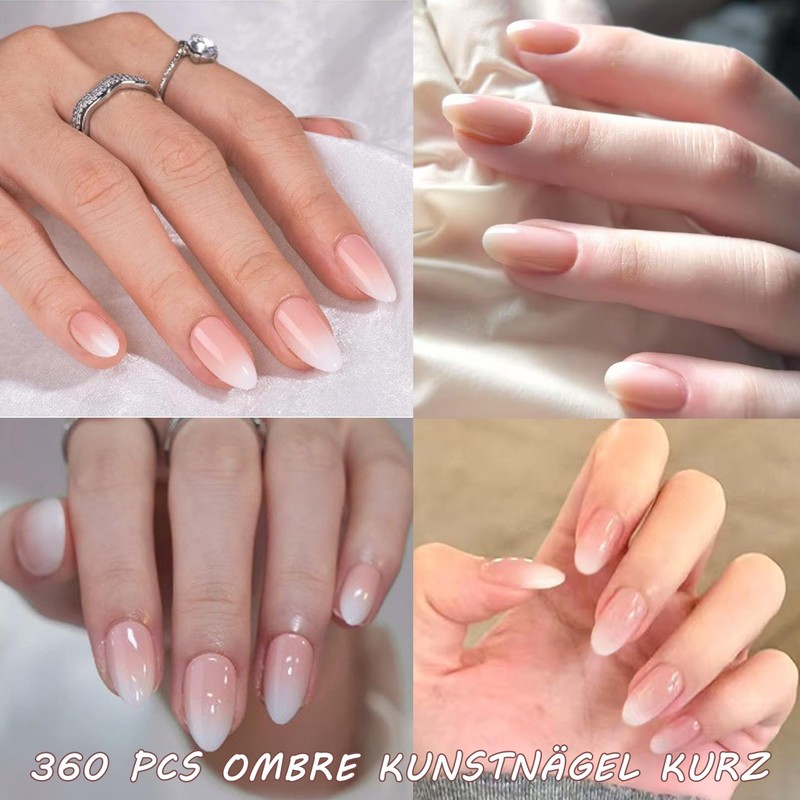 Virellay 360 Pieces Gradient Artificial Fingernails (Pink Gradient Almond, 360
