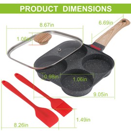 4-Cup Egg Pan, Premium Egg Pans Nonstick, Omelette Pan with Lid , Healthy Egg Frying Pan for Breakfast, Egg Sandwich, Hamburger, Pancake, Egg Skillet Suitable for Gas Stove & Induction Cookware