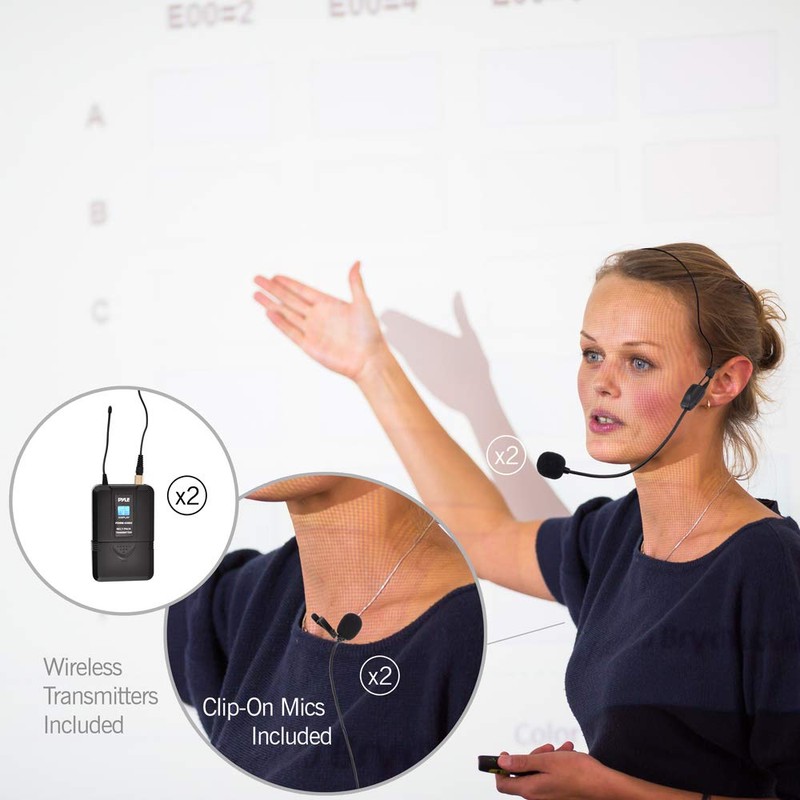 Pyle Upgraded Wireless Microphone System - 4-Channel UHF, Adjustable Frequency,