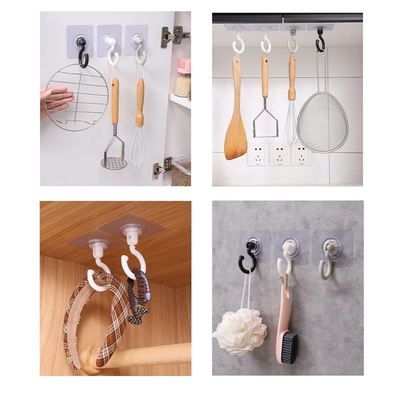 X-SHIYUN 4 Pack 360°Rotating Ceiling Adhesive Hook，Wall Adhesive Hooks，Waterproof Bathroom