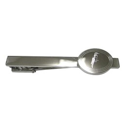 Silver Toned Oval Etched Woodpecker Bird Tie Clip