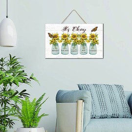 Autravelco Sunflower It's Okay to Make Mistakes Butterfly Art Decor Signs Custom Wooden Sign Farmhouse Summer Sunflower Mason Jar Wall Art Wood Plaque Sign Home Decor for Front Door Offices 6x10 Inch