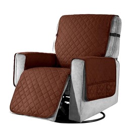 Recliner Chair Cover Pad with 6 Side Pockets, Reclining Chair Adjustable Soft Non-slip Buckles Protective Armchair Sofa Cushion Furniture Protector for Home with Children and Pets Dog (Small, Brown)