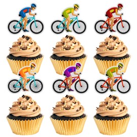 MEFENG Bicycle Happy Birthday Cupcake Toppers, Kids and Adult Birthday Cupcake Decor,Bike Theme Birthday Party Decorations, Bicycle Racing Party Supplies.(Rainbow Glitter)18Pcs