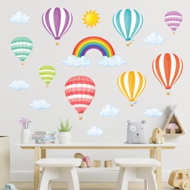 DECOWALL DS-1801 Rainbow and Hot Air Balloons Kids Wall Stickers Decals Peel and Stick Removable for Nursery Bedroom Living Room art murals decorations decor decorative repositionable bathroom kitchen
