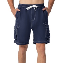 Rdruko Men's Swim Trunks Quick Dry Board Beach Bathing Suit Mesh Liner(Navy, CA S)