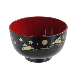 JapanBargain, 4-Pack Japanese Lacquer Rice Bowls, Bunny & Moon Pattern, Black/Red Miso Soup & Salad Bowls, 4.25-Inch, Made in Japan