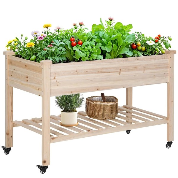 ALIESTFDNO Mobile 46"×24"×32" Elevated Cedar Raised Garden Bed on Locking