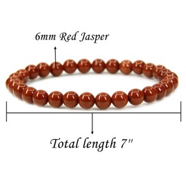 Angelstones Natural Red Jasper Gemstone 6mm Round Beads Stretch Bracelet 7" Unisex
