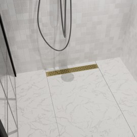 Sunrosa 24 Inch Linear Drain,Brushed Gold Linear Shower Drain, Removable Brick Pattern Grate Shower Floor Drain, PVD Coating, 304 Stainless Steel Drain for Shower with Adjustable Leveling Feet