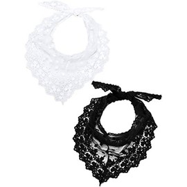 Boao 2 Pieces 1950s Retro Lace Scarf Triangle Neck Scarf Embroidered Lace Wrap Hair Wrap for Women (Stylish)