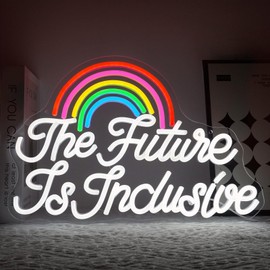 Virlusy The Future Is Inclusive Neon Sign for Wall Decor Dimmable Rainbow Led Neon Lights Signs Positive Letters LED Signs for Bedroom Home Bar Classroom Party Wall Art Decoration Birthday Gifts