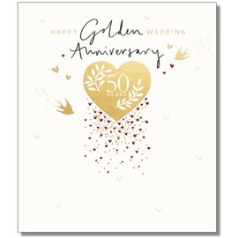 Paperlink Milestone Wedding Anniversary Card - 50 Years - Golden Anniversary Heart & Swallows - Eco-Friendly & Recyclable - Made in England