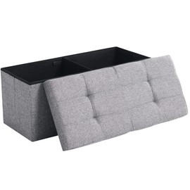 CUYOCA Storage Ottoman Bench Foldable Seat Footrest Shoe Bench End of Bed Storage with Flipping Lid, 75L Storage Space, 30 inches Linen Fabric Grey