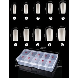 500 PCS Nail Tips Acrylic Flake Nails, 10 Sizes Full Cover Artificial False Nails, Fake Full Tips with Box for DIY Nail Art Salon Women (Natural)