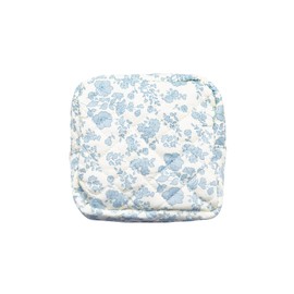 Long Keeper Small Makeup Bag for Handbag Cosmetic Bag with Compartments Small Toiletry Bag Mini Travel Toiletry Pouch (White Blue Flower, L)