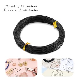 POPOYU Aluminium Wire Craft Wire Black 1 mm, 50 m Aluminium Wire for Crafts, Jewellery Wire, Decorative Wire, Jewellery Wire, Craft Wire for Jewellery Making Supplies and Crafting