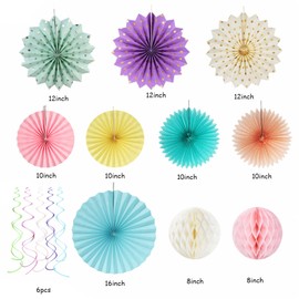 Pastel Rainbow Pink Purple Yellow Peach Party-Decorations - 33pcs Kits Banner,Streamers Tassel Garland,Tissue Pom Poms Honeycomb,Paper Lantern Fans,Birthday Wedding Bridal Baby Shower Decor Hugtmr