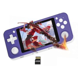 RG351P Handheld Game Console,Plug & Play Video Games Supports TF Extend 256GB , Portable Game Console 3.5 Inch IPS Screen Double 3D Rocker Supports 3.5mm Sound Headphones (Purple)