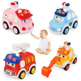 LEADSTAR Baby Toy Car from 1 2 3 Years, 4 Children's Car Toy Wind-Up Car from 1 2 Years, Boys Girls Toy Digger Fire Engine Gift Ideas